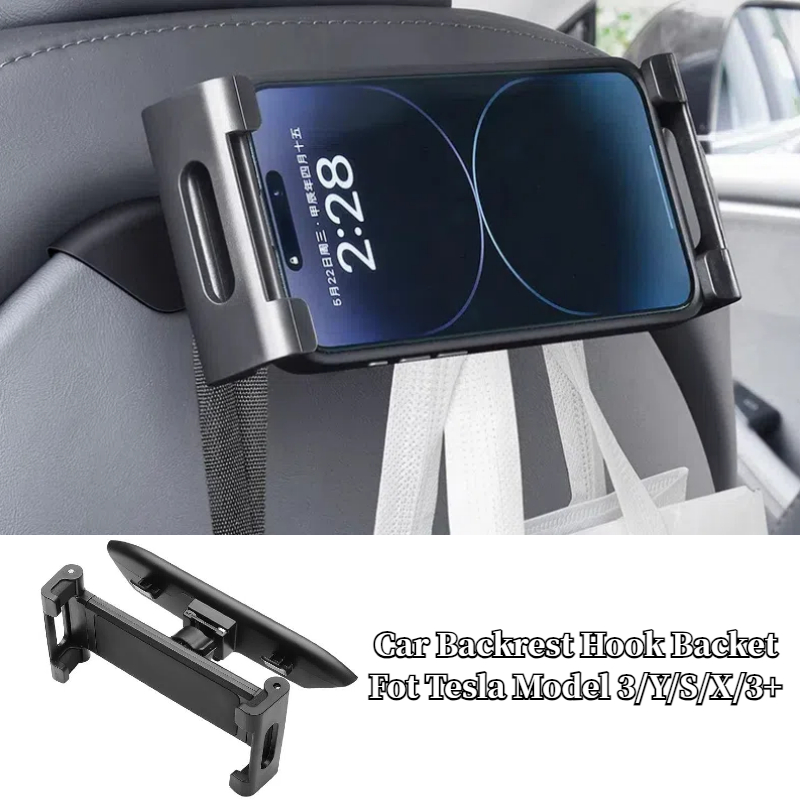 Tesla Tablet Accessories - รถที่นั่งกลับตะขอสําหรับTeslaรุ่น 3/Y/S/X/3 + รถอุปกรณ์เสริมด้านหลังที่นั่งโทรศัพท์แท็บเล็ตสําหรับIPhone Ipad Huaweiสนับสนุน
