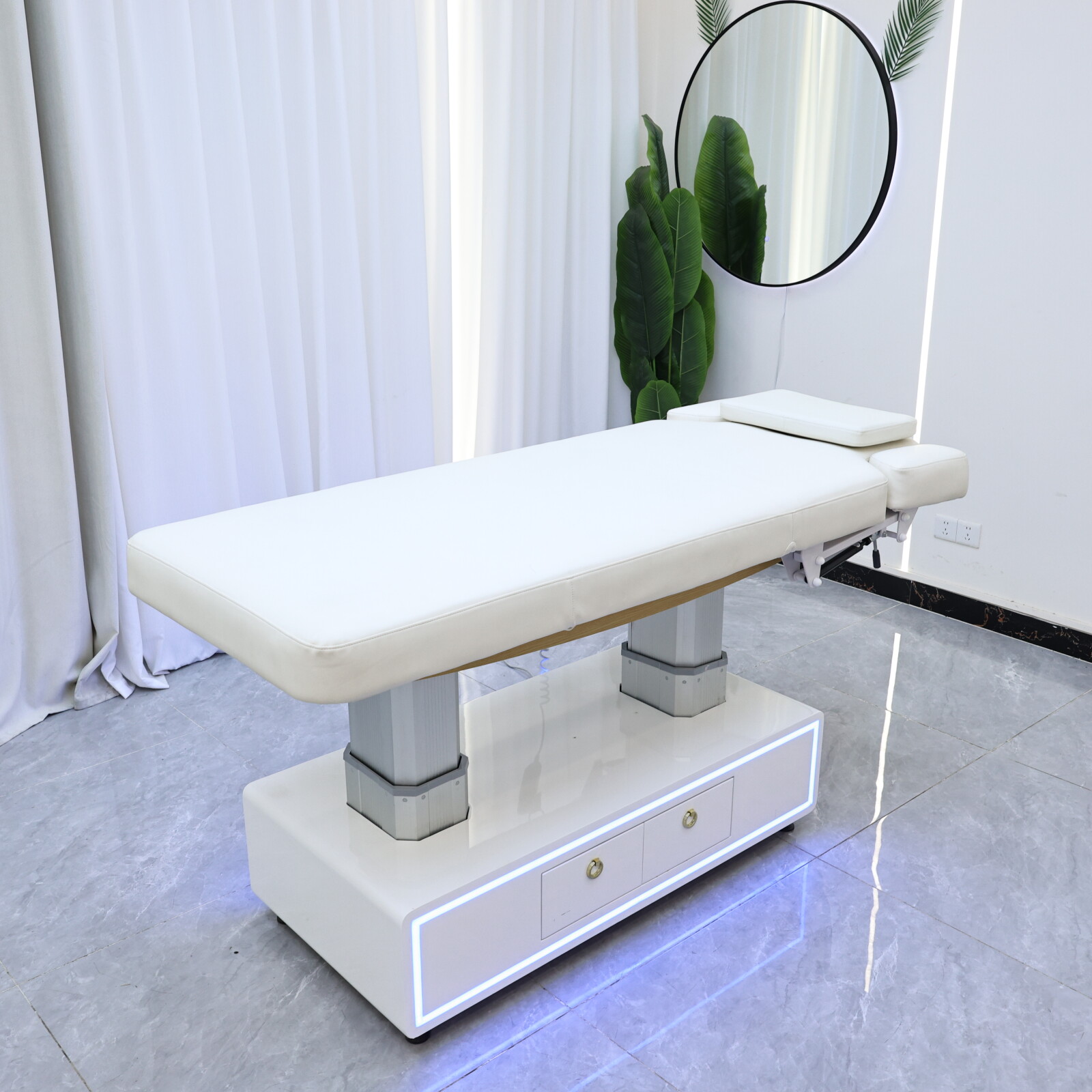 Massage Table Accessories Uk - เตียงยกไฟฟ้า, เตียงเสริมความงามสีขาว, เตียงไฮโดรเทอราพีสำหรับผิวหน้า, เตียงนวด, เฟอร์นิเจอร์เชิงพาณิชย์สำหรับร้านเสริมสวย